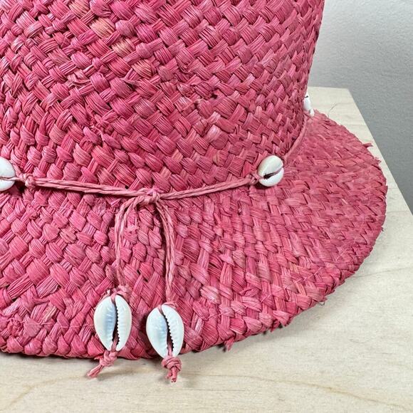 Straw Bucket Hat Dorfman Pacific Co Woven Paper Pink Conch Beach Y2K 90s - Picture 6 of 6